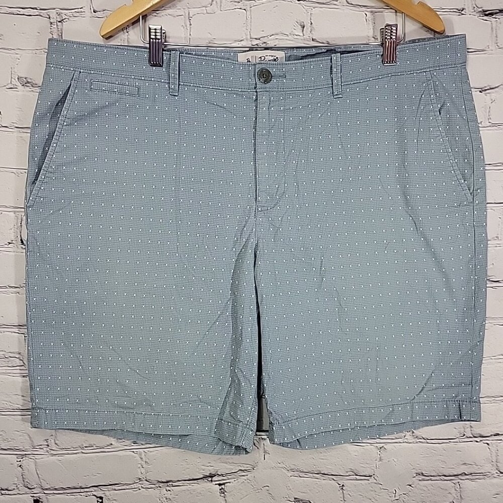 Penguin Crosshatch Shorts Mens Sz 40 Flat Front Stormy Blue Golf Casual